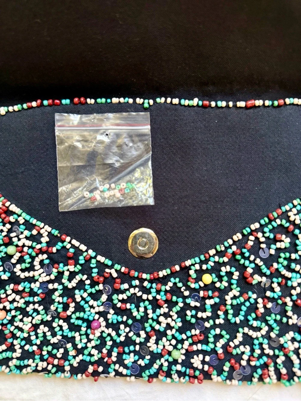 Zara Black Beaded Envelope Clutch with Multicolor Beads